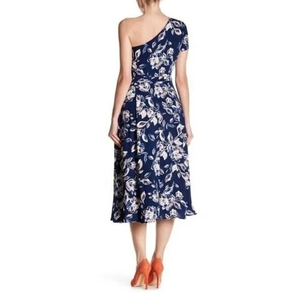 CHARLES HENRY Blue One Shoulder Dress Floral Midi Lined Size XS - Picture 8 of 8